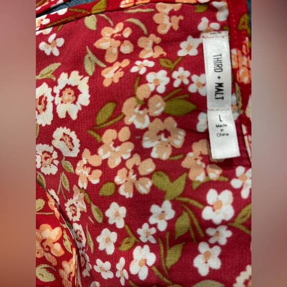 THIRD + MALT Red Floral Flutter Dress With Front Keyhole Tie Detail Size | L - Picture 7 of 8